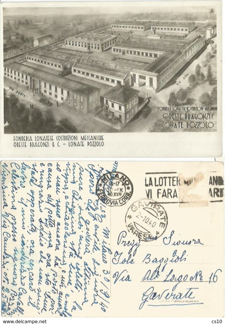 Lonate Pozzolo Varese - Cartolina Pubblicitaria B/n Fonderia Lonatese Bragonzi & C. Usata 30set1940 X Gavirate - Industrie
