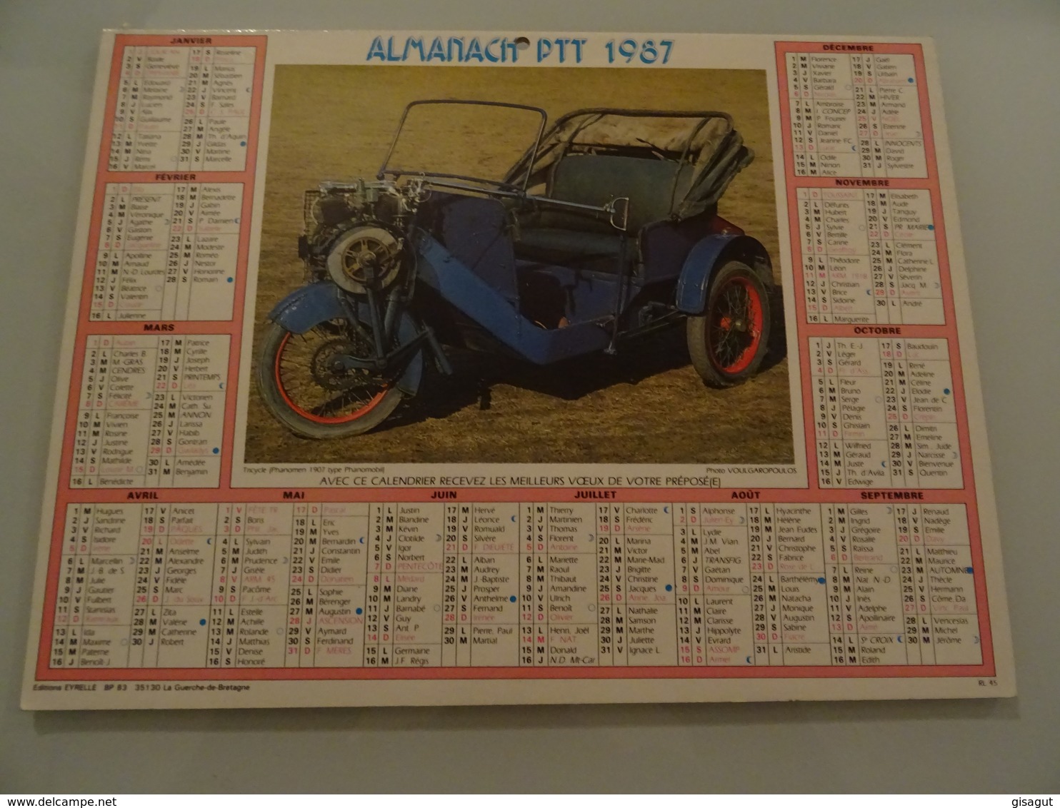 Almanach Ptt De 1987 Recto  Triclycle  Phanomen  1907 Verso Renault 1917 - Grand Format : 1981-90