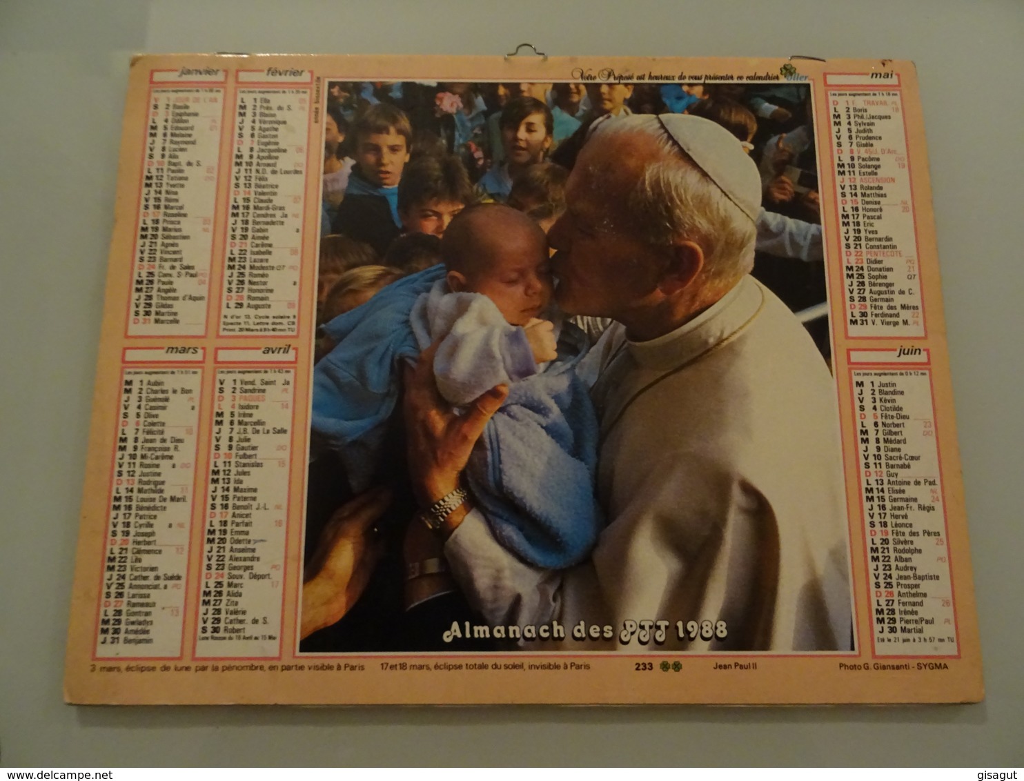 Almanach Ptt De 1988 Recto  Pape Jean Paul Ll Verso Jean Paul Ll - Tamaño Grande : 1981-90