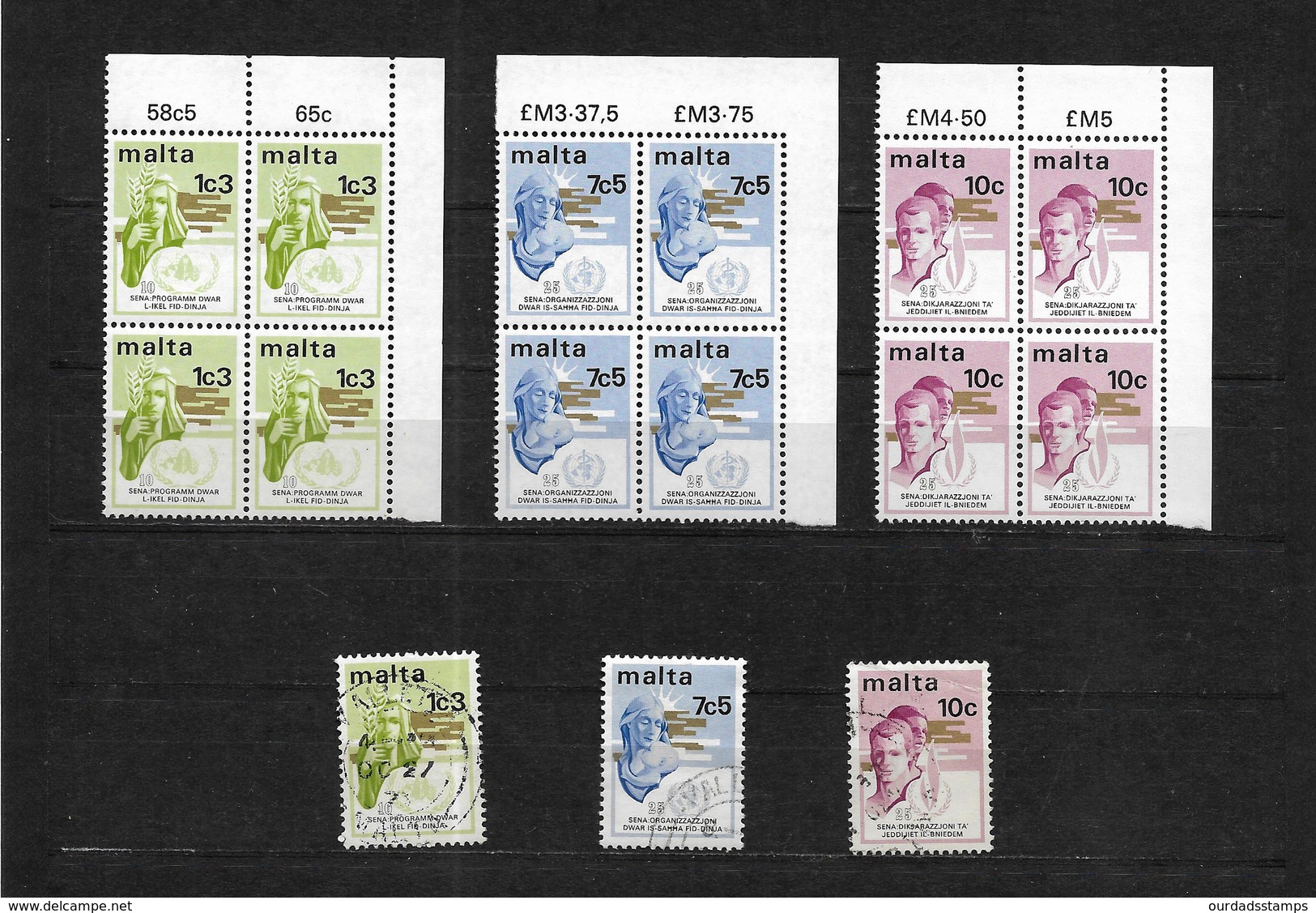 Malta 1973 Anniversaries Complete Set MNH Blocks Of 4 & Used Singles (7518) - Malta