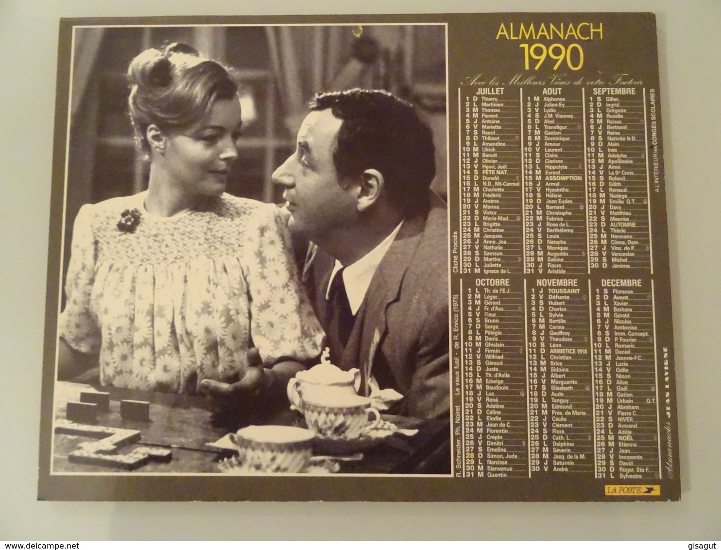 Almanach Ptt De 1990 Recto  Jean Gabin  Verso Romy Shneider Et Philippe Noiret - Tamaño Grande : 1981-90