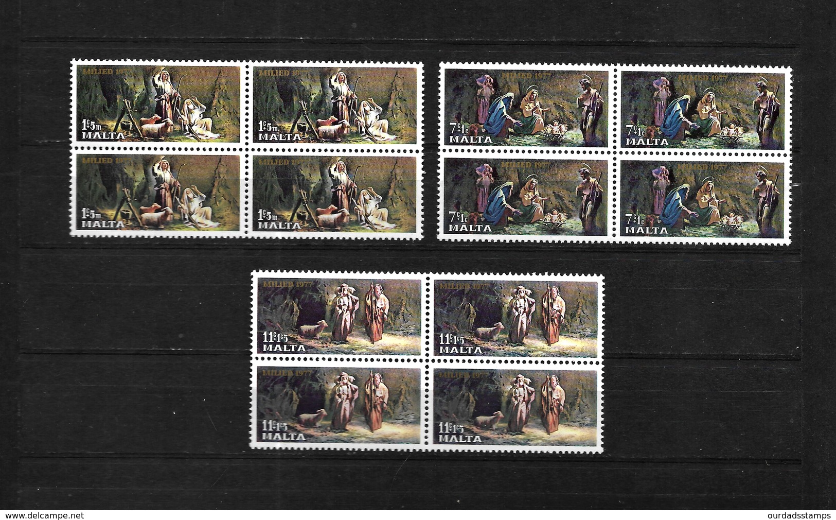 Malta 1977 Christmas, Complete Set In Blocks Of Four (7529) - Malta