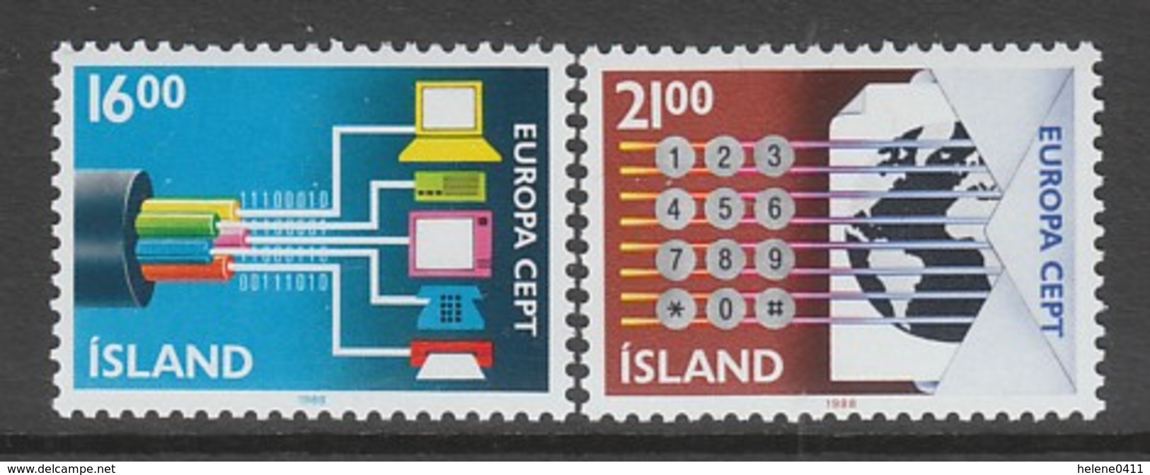 PAIRE NEUVE D'ISLANDE - EUROPA 1988 : TRANSPORT ET COMMUNICATION N° Y&T 635/636 - 1988