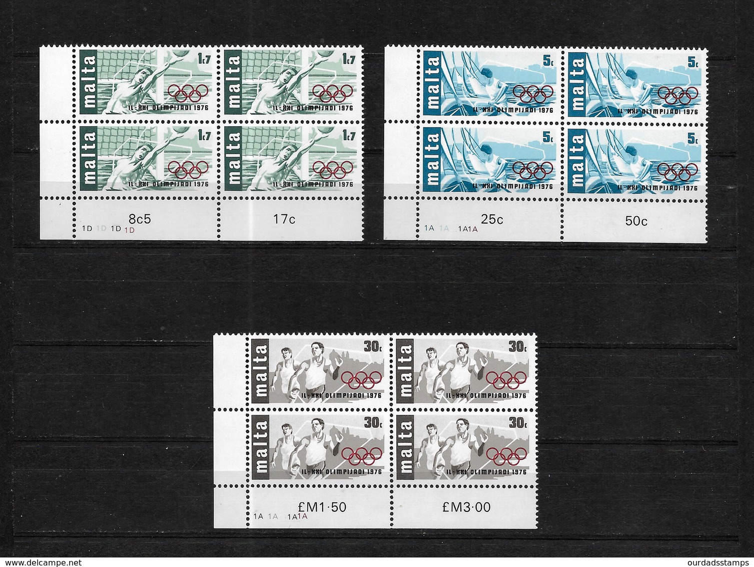 Malta 1976 Olympic Games, Complete Set In MNH Corner Marginal Blocks Of Four (7535) - Malta