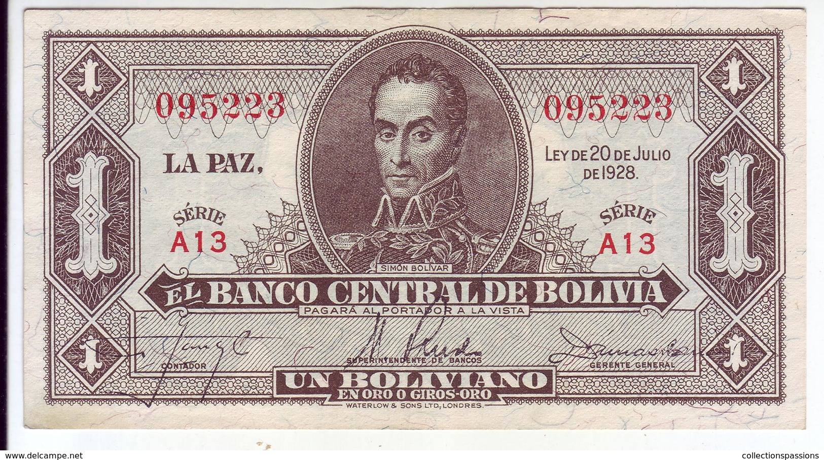 BOLIVIE - Billet De 1 Boliviano. 20.07.28. Pick:128. SUP+ - Bolivië