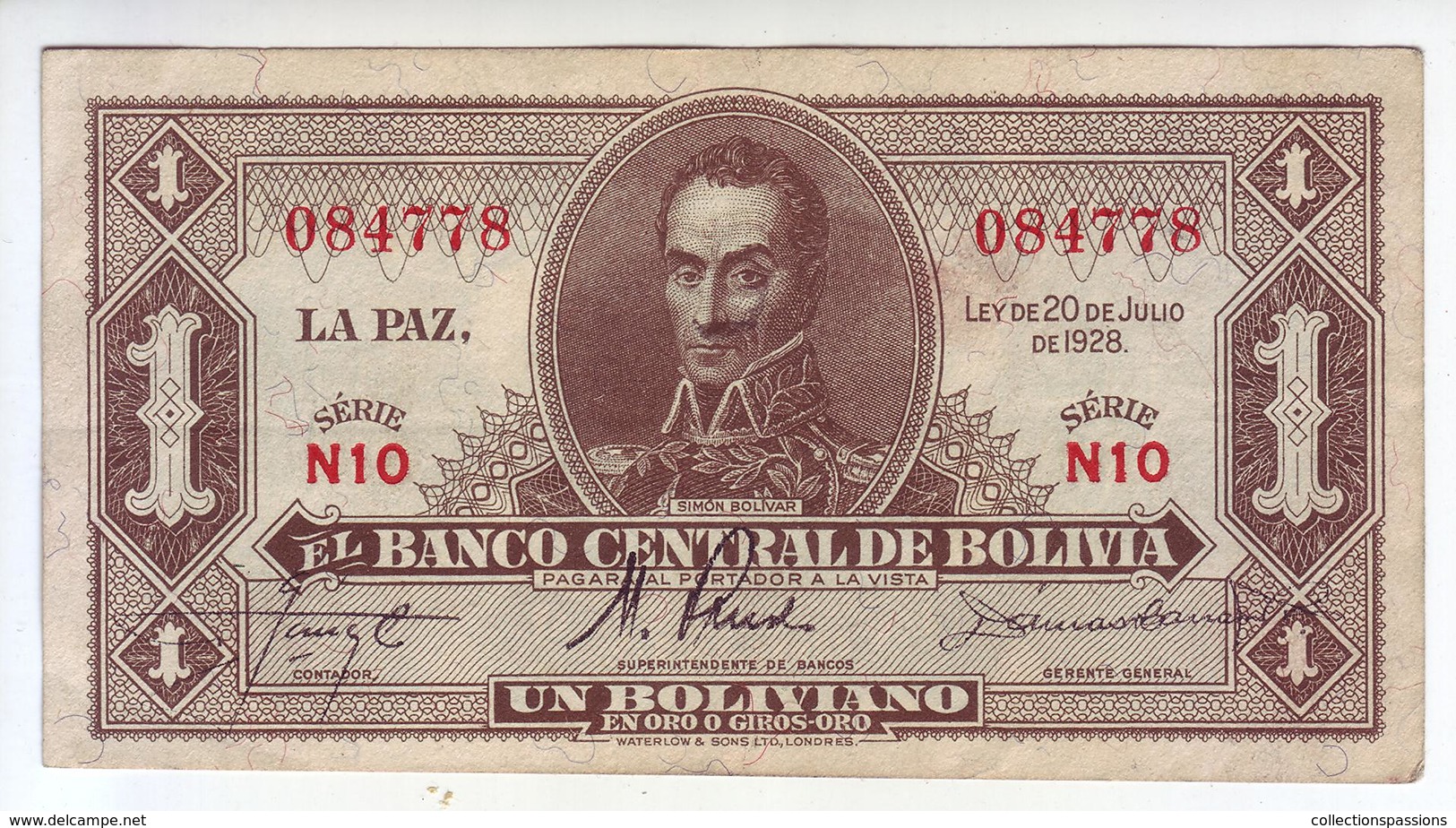 BOLIVIE - Billet De 1 Boliviano. 20.07.28. Pick:128. SUP+ - Bolivie