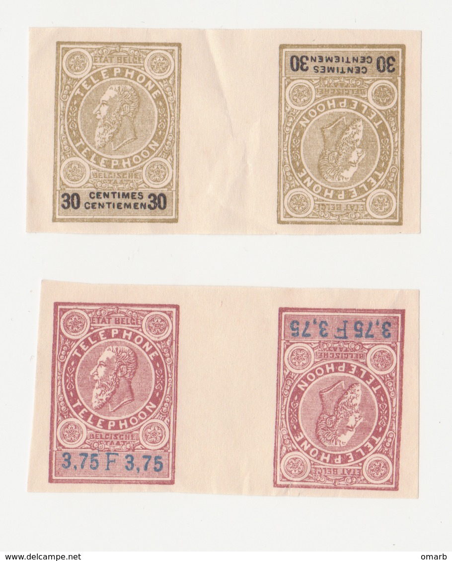 Fra690 Belgique Prova Francobollo Telefono Test Telephone Timbre Phone Roi Leopold II 30 Cents 3.75 Francs Tete-Beche - Timbres Téléphones [TE]