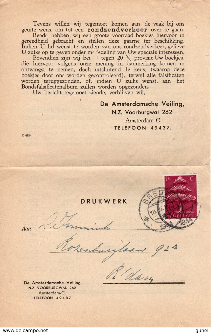 18 II 1944 Drukwerk Van Breda Naar Amsterdam - Brieven En Documenten