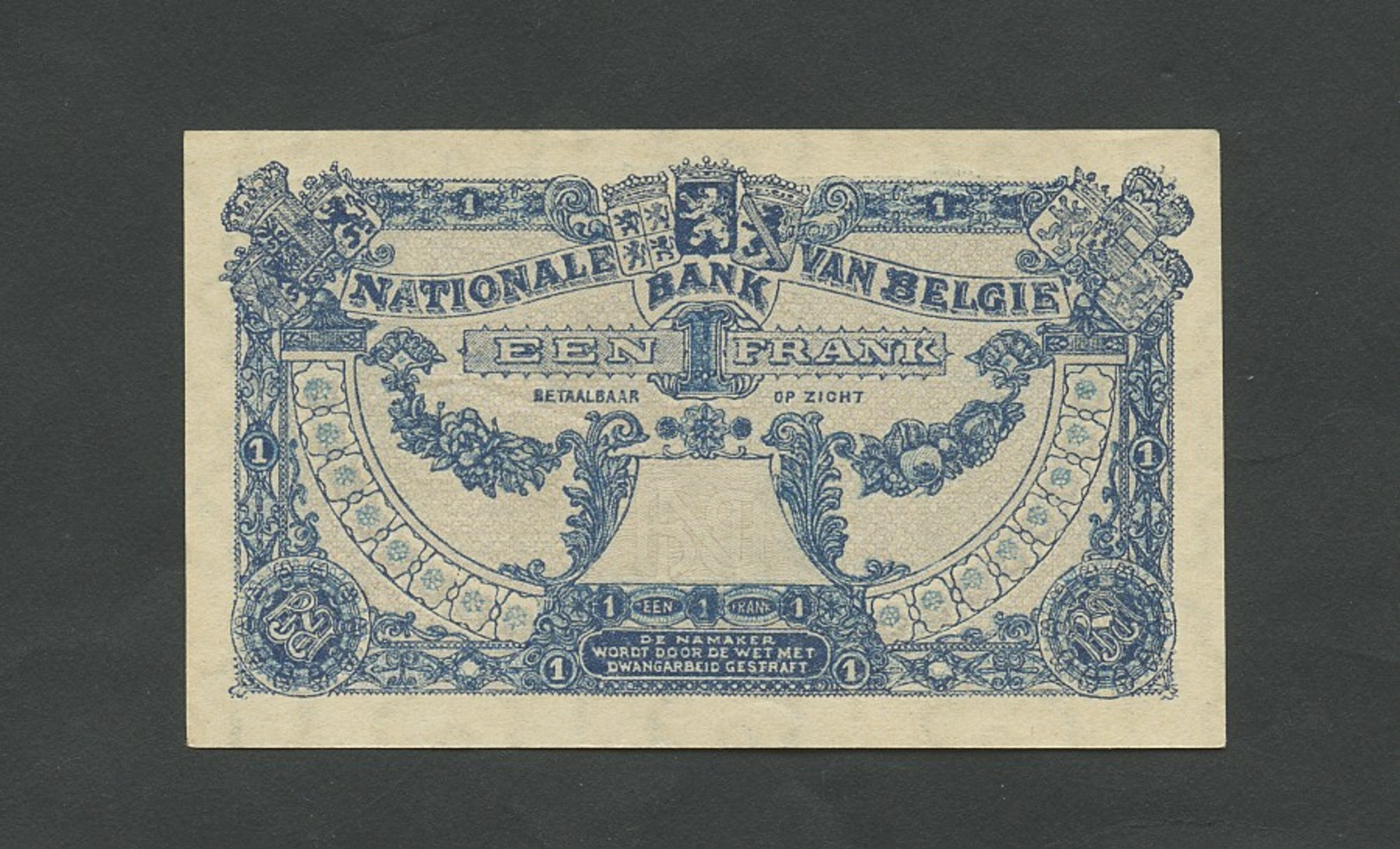 BELGIUM  1 Franc  1920  B4 P92  Uncirculated  Banknotes - 1 Franc