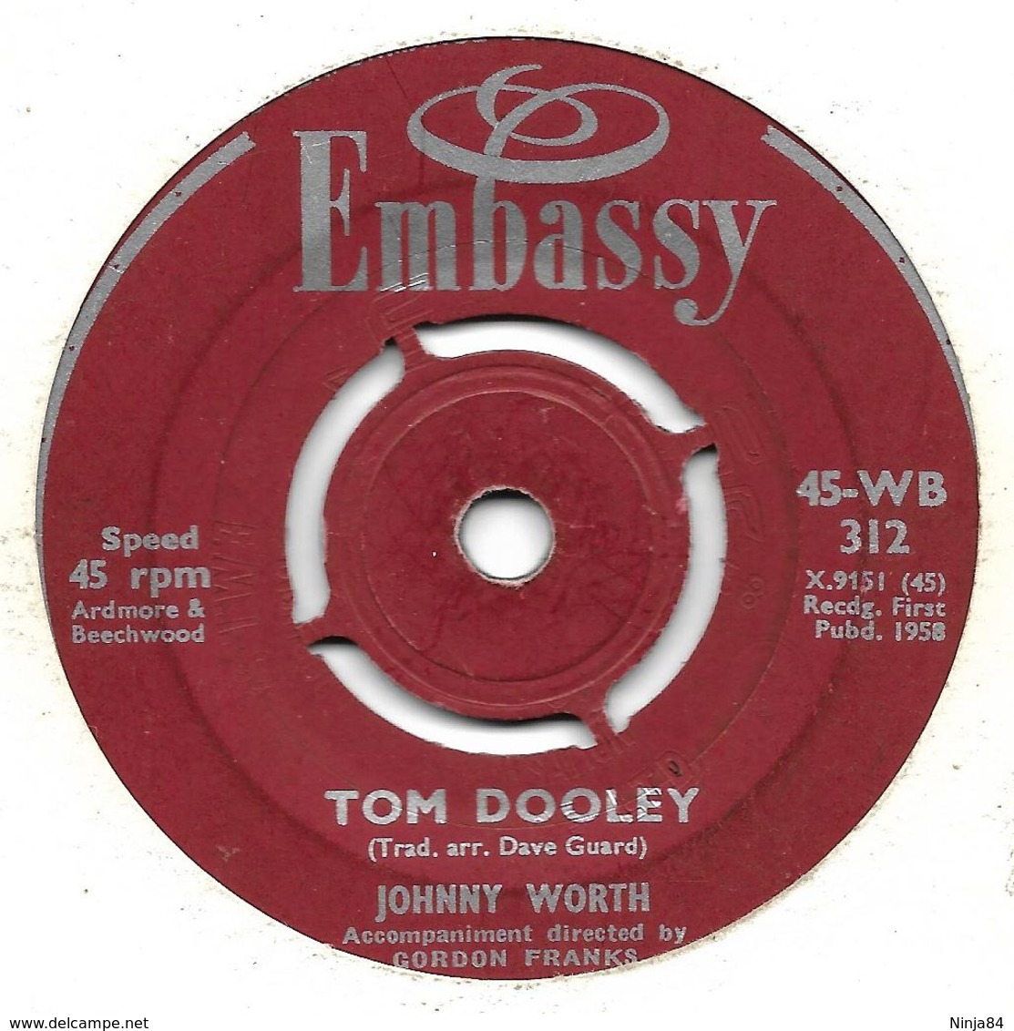 SP 45 RPM (7")   Johnny Worth   "  Tom Dooley  "  Angleterre - Autres - Musique Anglaise