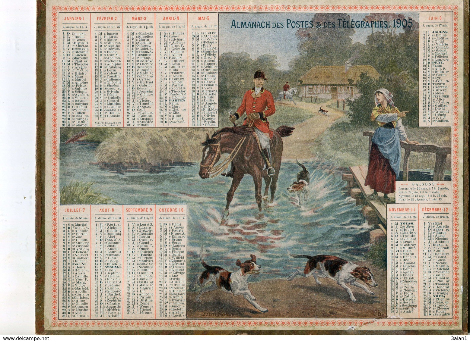 Almanach Postes Et Télégraphe 1905 (chasse à Courre) - Grand Format : 1901-20