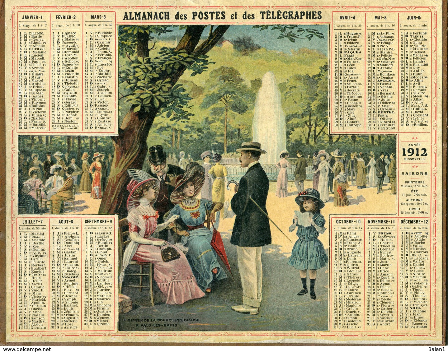 Almanach Postes Et Télégraphe 1912   (au Jardin Public) - Groot Formaat: 1901-20