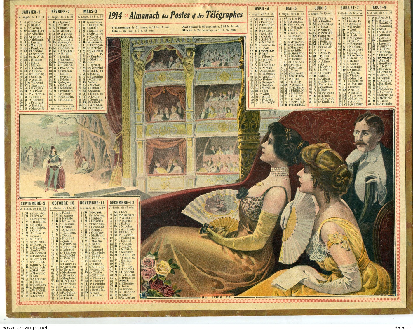 Almanach Postes Et Télégraphe 1914   (au Théatre) - Grand Format : 1901-20