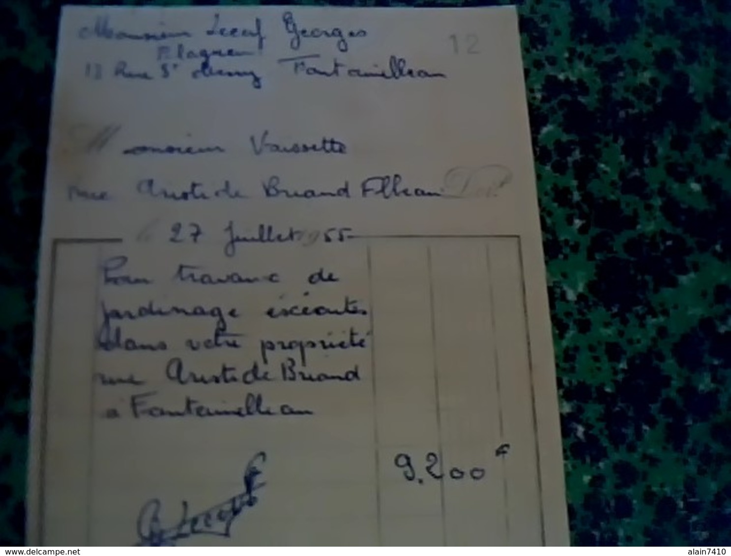 Facture De 1955 AVEC Timbres Fiscal De35 Francs Reçu Lecerf Geoges Elagueur à Fontainebleau - Briefe U. Dokumente