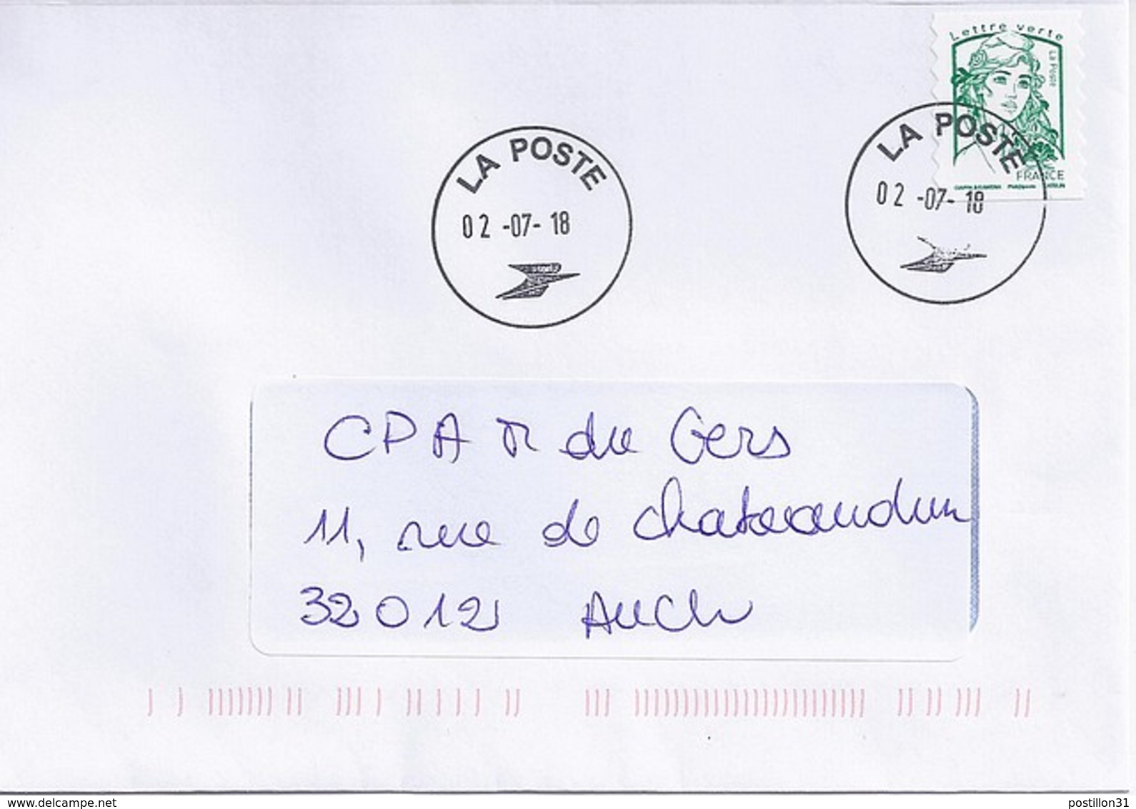 MARIANNE DE CHIAPPA N°5015adh  SUR LETTRE DE 2018 + OBL. D'ARRIVEE - 2013-2018 Marianne De Ciappa-Kawena