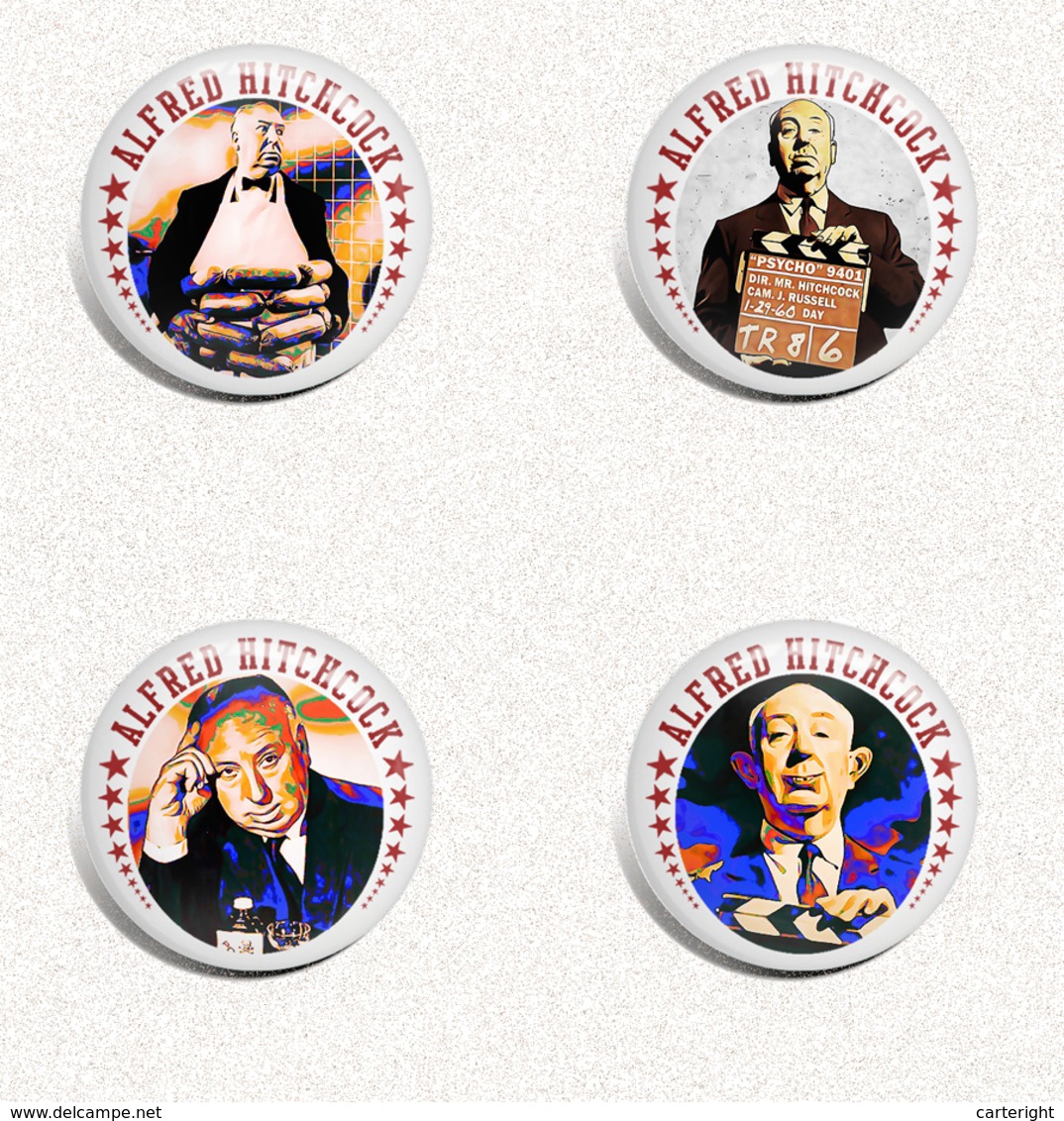 Alfred Hitchcock Movie Film Director Fan ART BADGE BUTTON PIN SET (1inch/25mm Diameter) 35 DIFF - Films