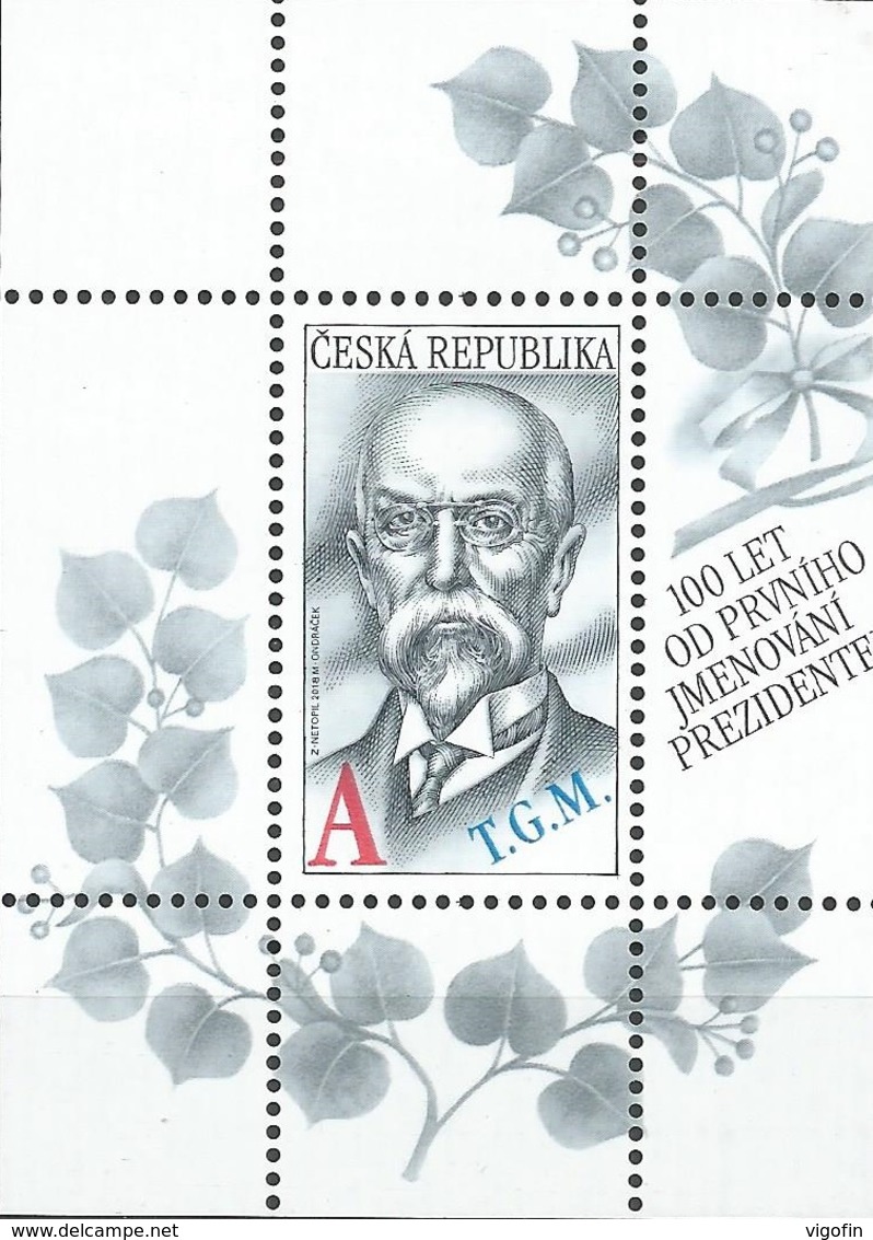 CZ 2018-1014 T.G.MASARYK, CZECH, S/S, MNH - Blocs-feuillets