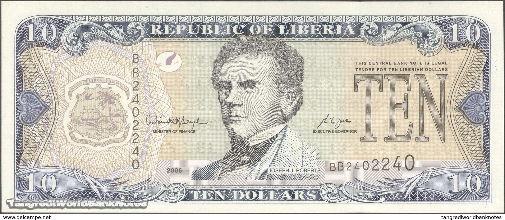 TWN - LIBERIA 27c - 10 Dollars 2006 Prefix BB UNC - Liberia