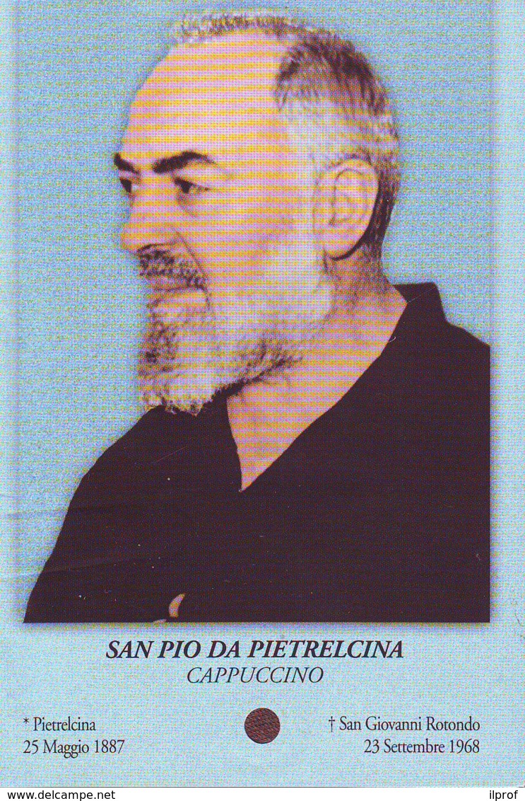 Reliquia San Pio Profilo Su Fondo Azzurro, Santino Pieghevole Con Preghiera - Religion & Esotericism