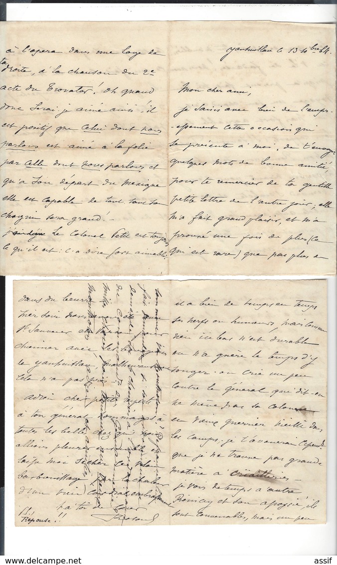 MEXIQUE MEXICO Dossier  Roland du Luart 5 è Hussards  Autographe 1864 + 2 lettres récit combat Etla 20 p.( 3 è Zouaves )