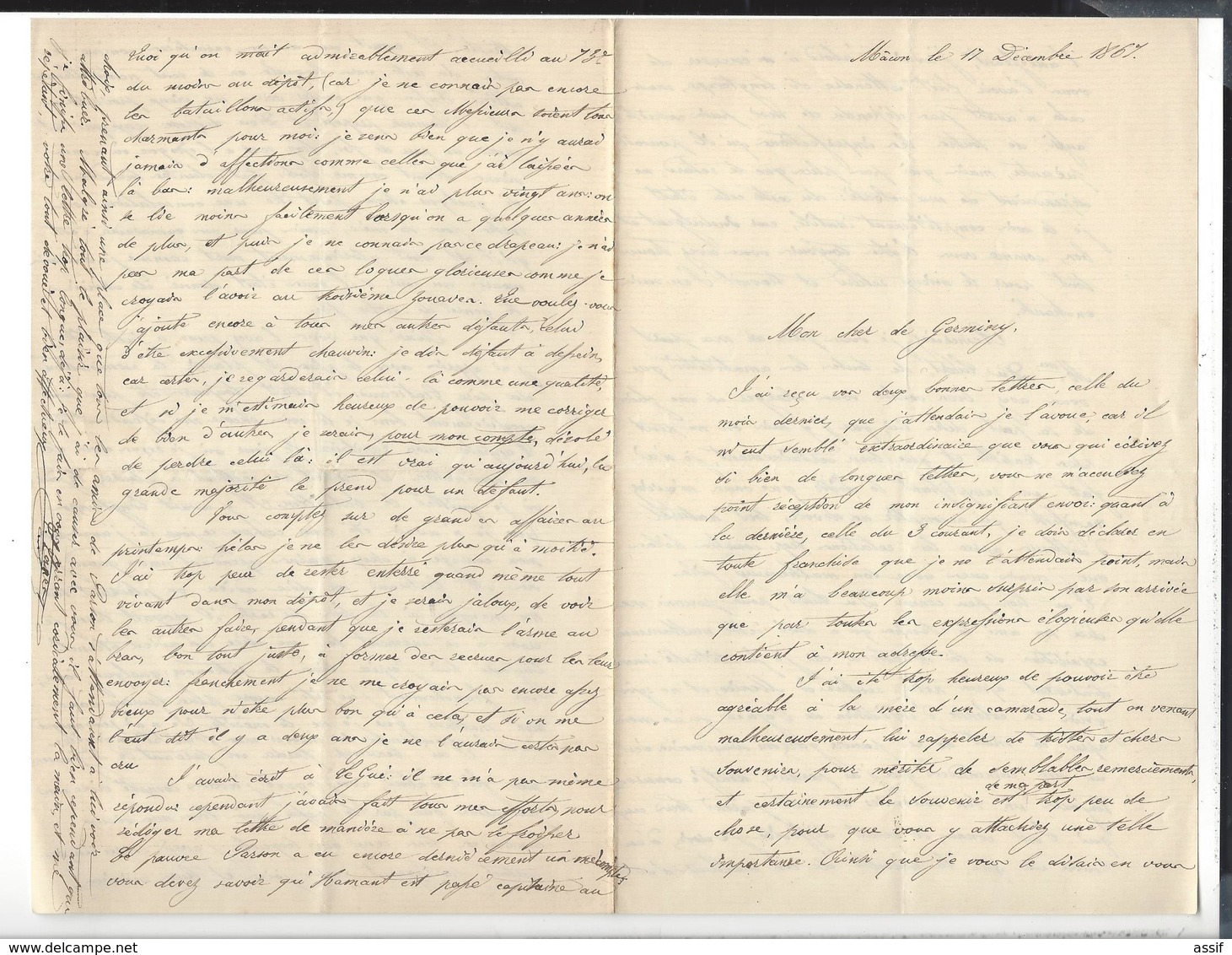 MEXIQUE MEXICO Dossier  Roland du Luart 5 è Hussards  Autographe 1864 + 2 lettres récit combat Etla 20 p.( 3 è Zouaves )