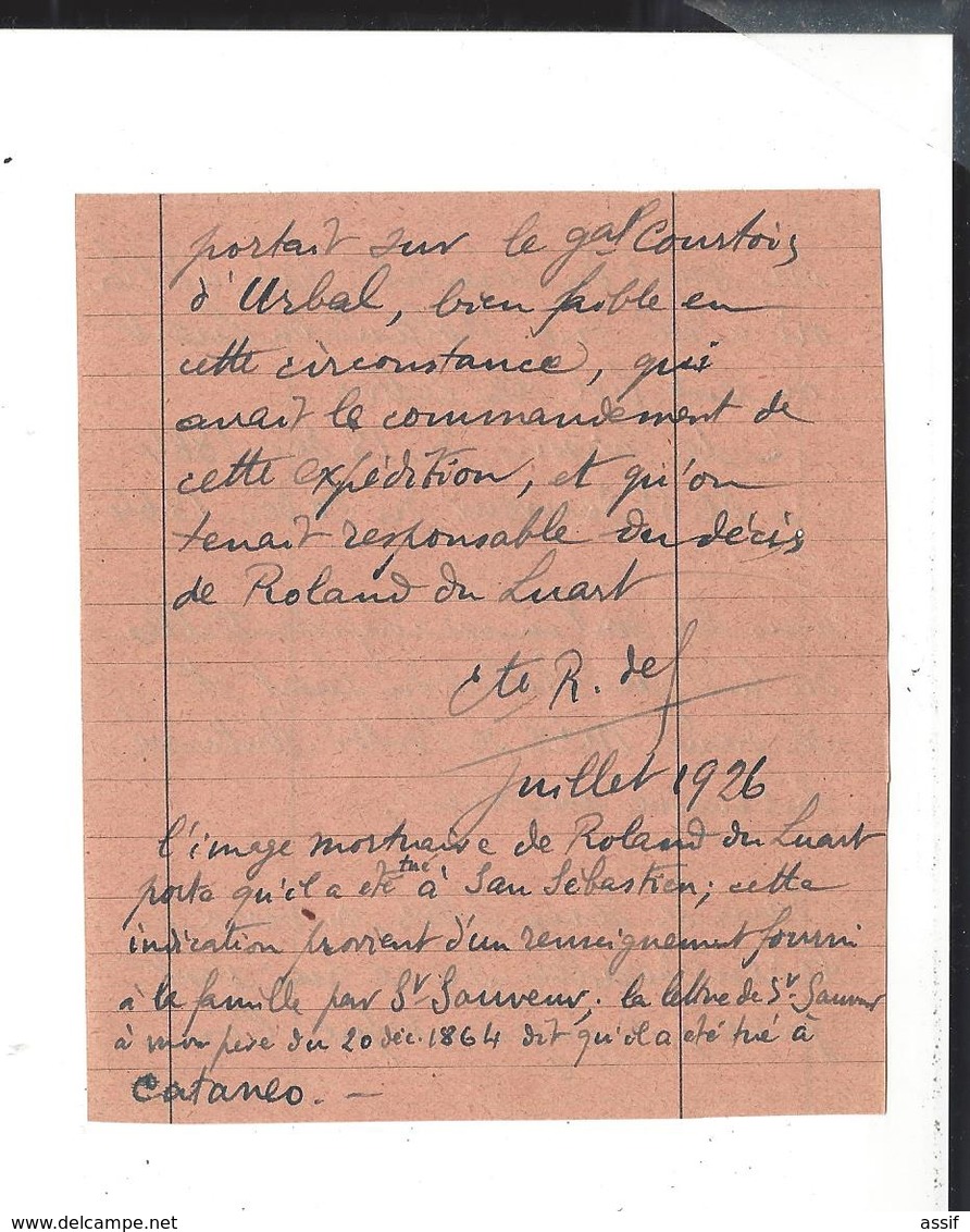 MEXIQUE MEXICO Dossier  Roland du Luart 5 è Hussards  Autographe 1864 + 2 lettres récit combat Etla 20 p.( 3 è Zouaves )