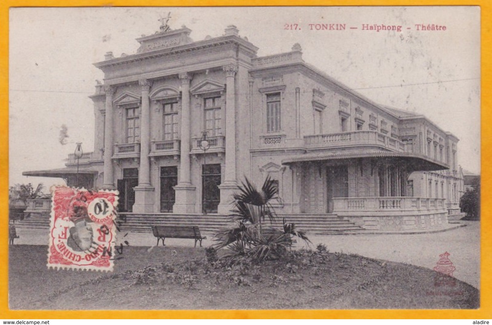 1911 - CPA De Tourane, Annam, Indochine Vers Le Caire, Egypte - Affranchissement 10 C Seul - Vue Théâtre Haiphong - Lettres & Documents