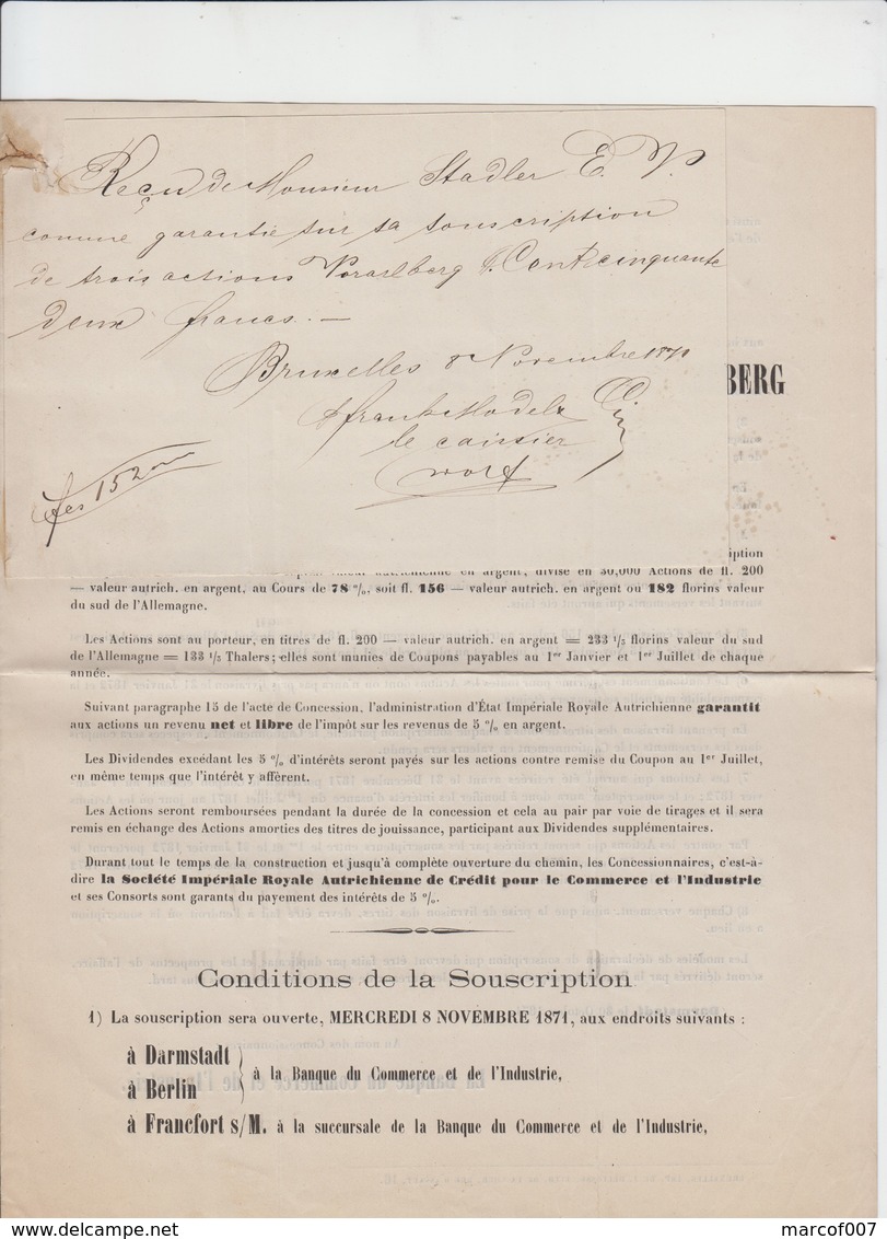 CHEMIN DE FER IMPÉRIAL ROYAL DU VORARLBERG - ACTIONS  BRUXELLES - 1871  - 2 DOCUMENTS - Verkehr & Transport
