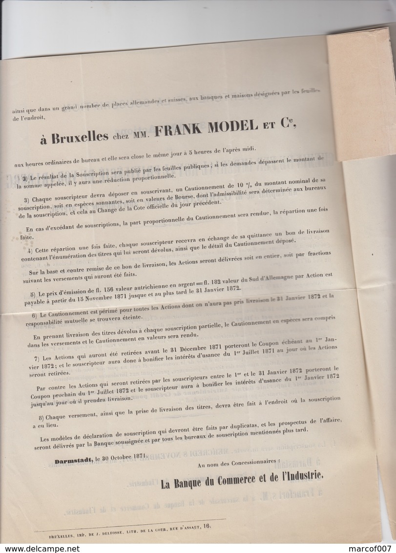 CHEMIN DE FER IMPÉRIAL ROYAL DU VORARLBERG - ACTIONS  BRUXELLES - 1871  - 2 DOCUMENTS - Transports