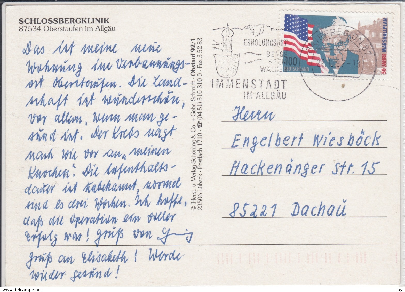 OBERSTAUFEN Im Allgäu - Schlossbergklinik  1997   Sondermarke Marschallplan - Oberstaufen