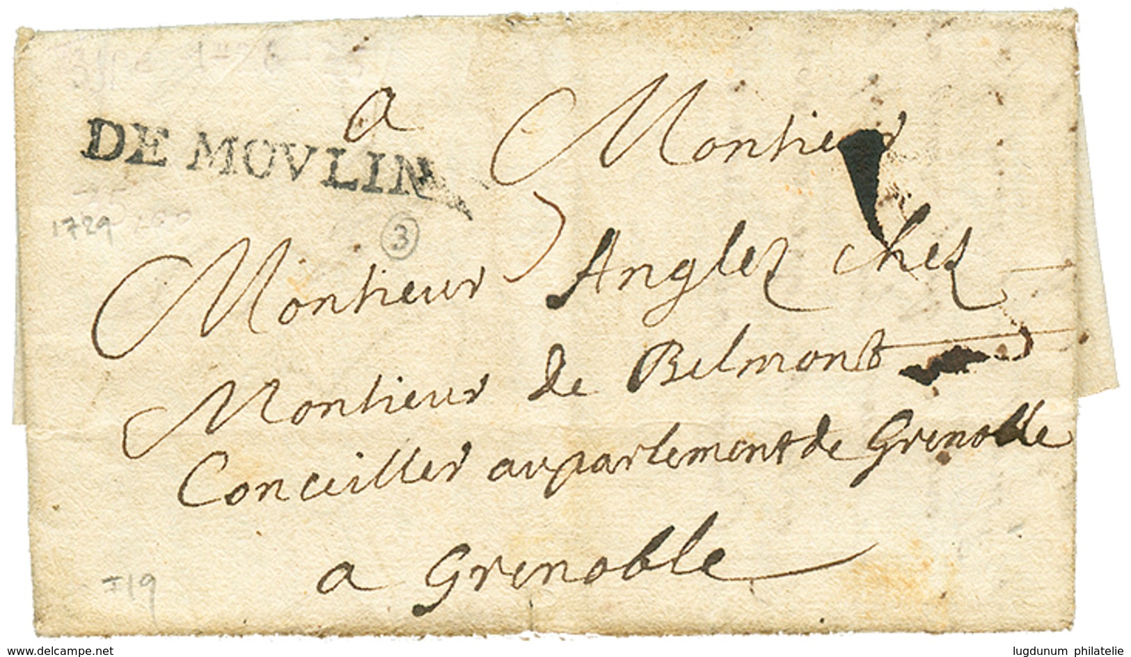1729 DE MOVLIN (Lenain N°3) Avec Texte Daté "SEPT FONTS". Cote 420€. TB. - Otros & Sin Clasificación