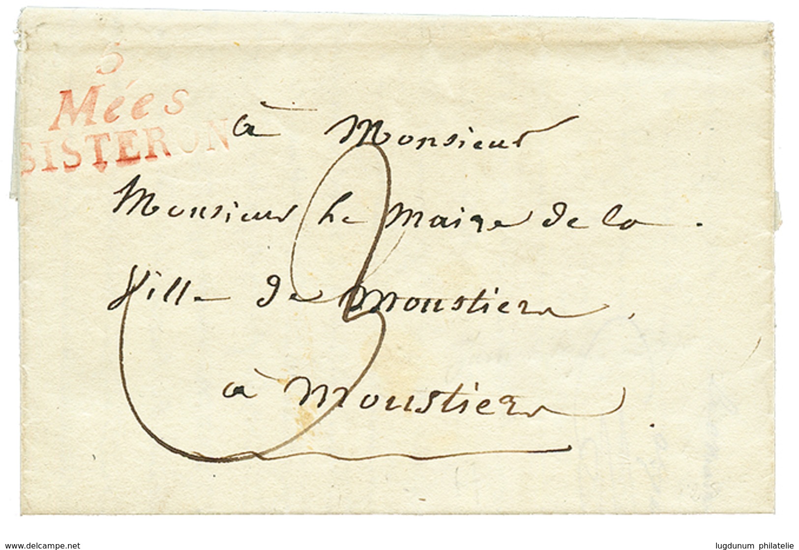 1829 Double Cursive 5 Mées/ SISTERON En Rouge Avec Texte Daté "ORAIJON". TB. - Other & Unclassified