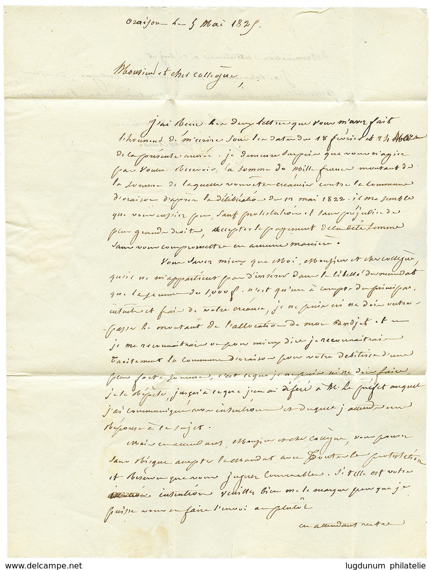 1829 Double Cursive 5 Mées/ SISTERON En Rouge Avec Texte Daté "ORAIJON". TB. - Other & Unclassified