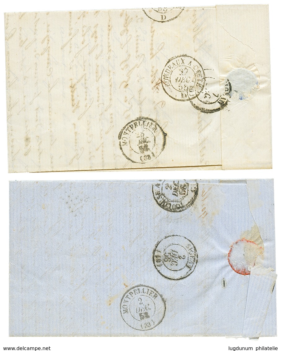 2 Lettres : 1858 20c(n°14) Obl. PC 4033 + T.22 DURBAN. Cote 380€. TB. - Andere & Zonder Classificatie