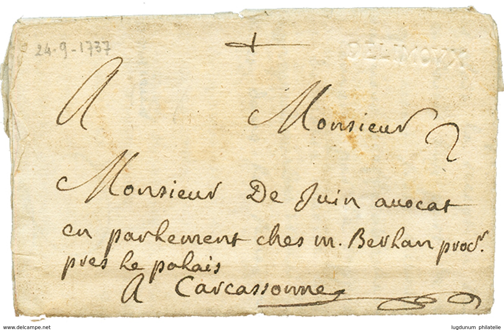 1737 DE LIMOUX à Sec Sur Lettre Avec Texte Daté "ALET". TTB. - Andere & Zonder Classificatie