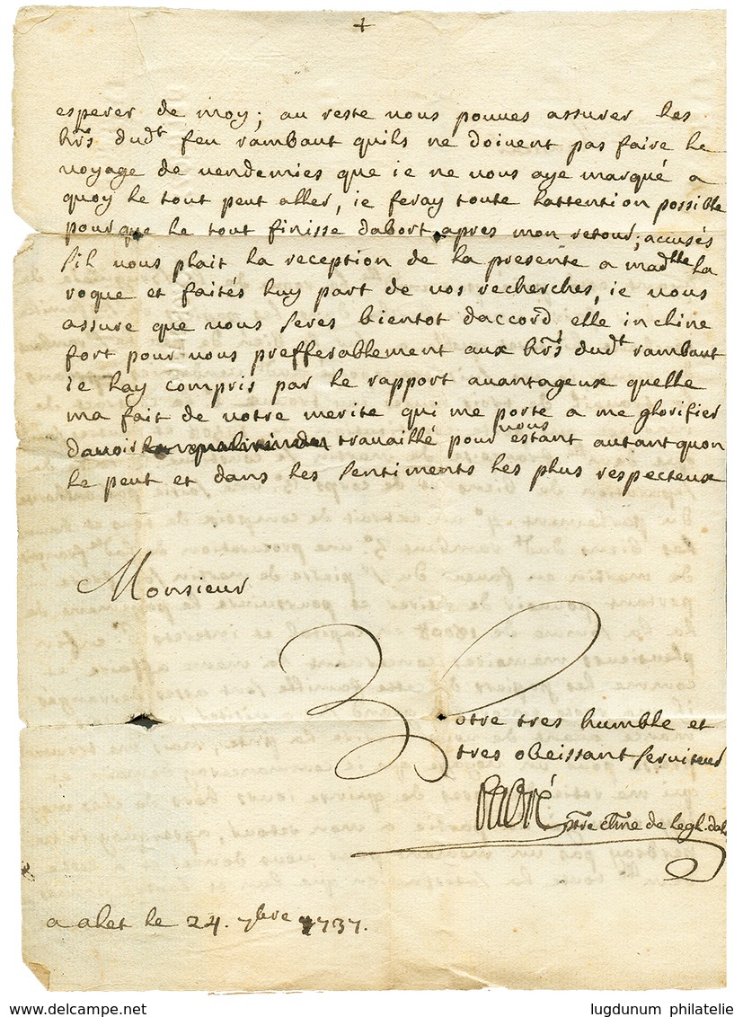 1737 DE LIMOUX à Sec Sur Lettre Avec Texte Daté "ALET". TTB. - Other & Unclassified