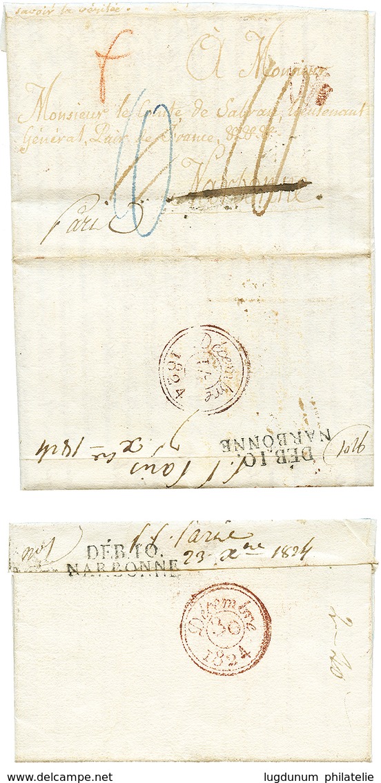 2 Lettres : 1824 DEB. 10 NARBONNE Sur 2 Lettres. TTB. - Sonstige & Ohne Zuordnung