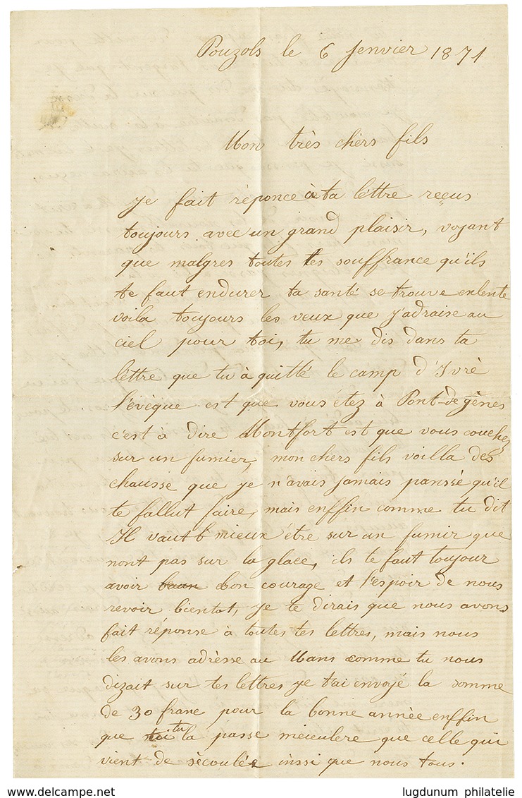 GUERRE 1870 : 1870 T.16 GINESTAS + P.P + "GARDE CMOBILE De L' AUDE" Sur Env. Avec Texte De "POUZOLS". TTB. - Other & Unclassified