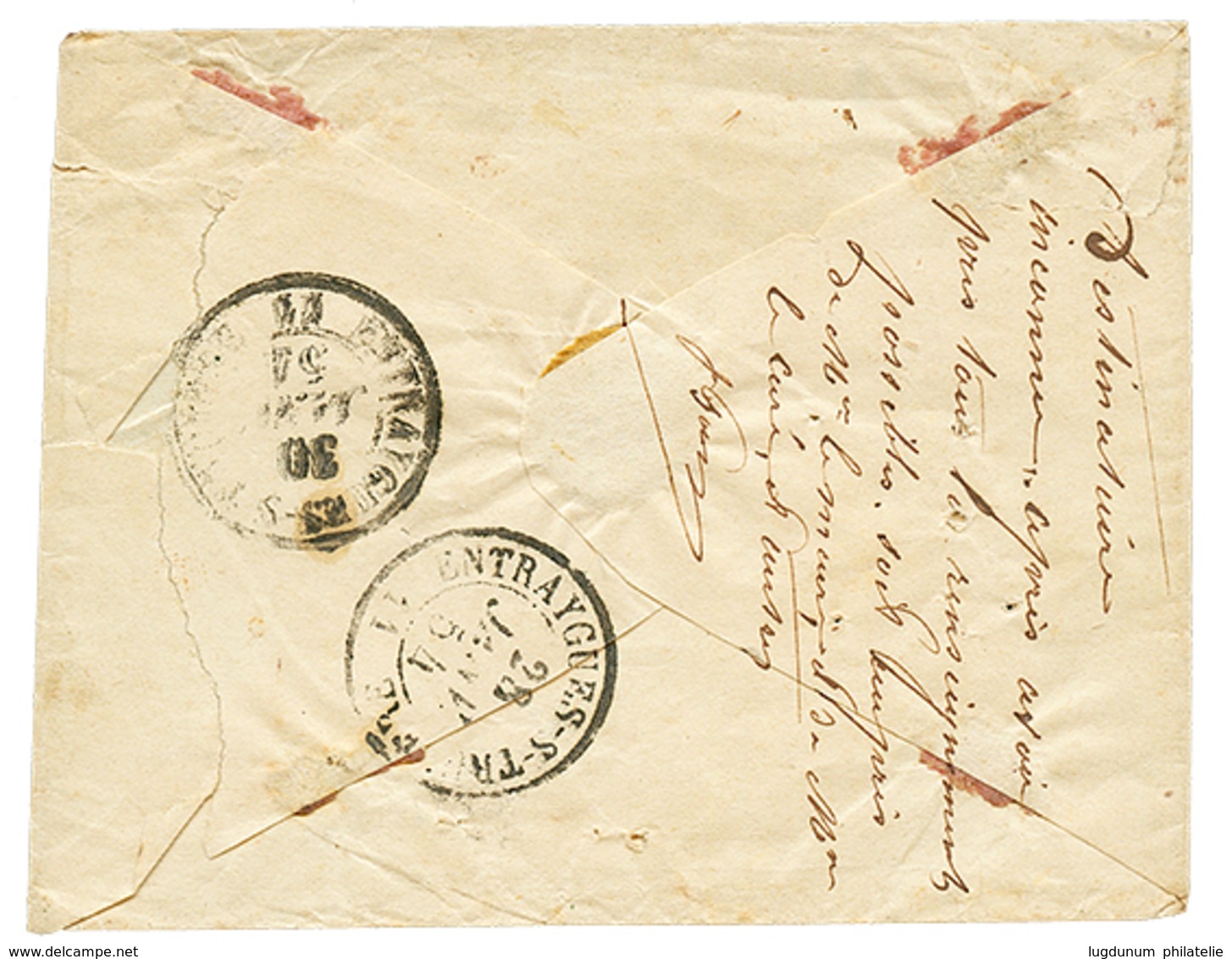 1854 25c REPUBLIQUE (n°10) Pd Obl. PC + Cursive 11 LA CALM + "TAXE POUR TIMBRE AYANT DEJA SERVI" + Taxe 25 Sur Enveloppe - Sonstige & Ohne Zuordnung