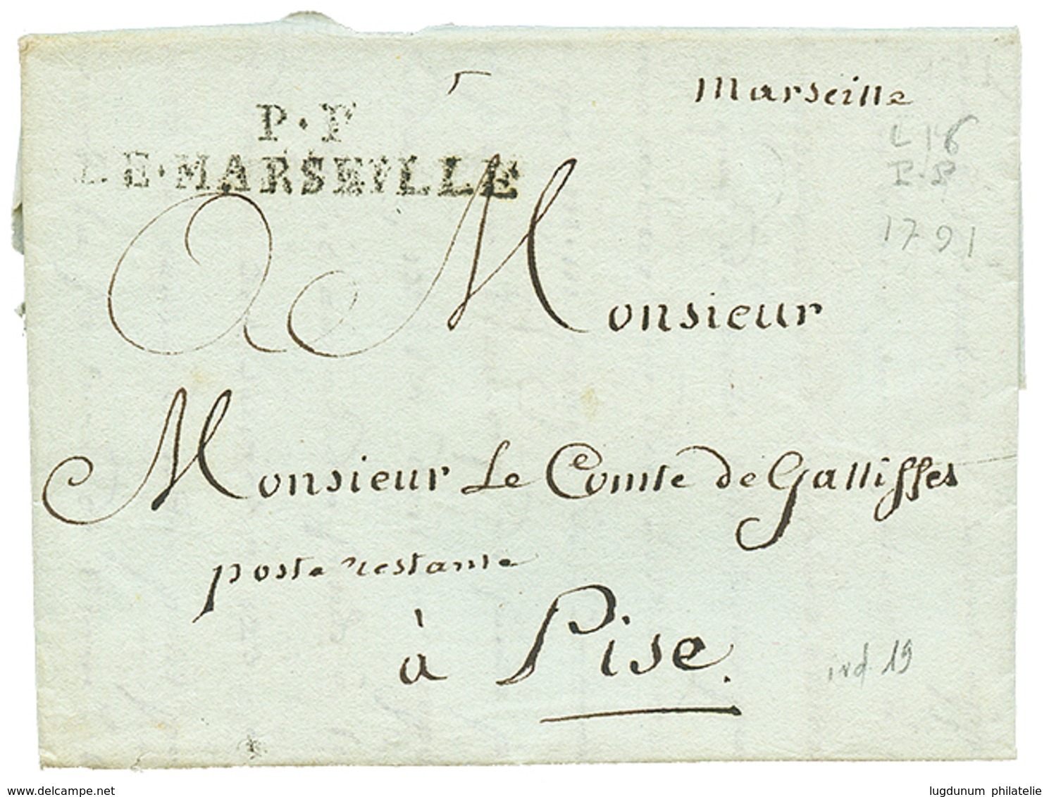 1791 P.P DE MARSEILLE Sur Lettre Avec Texte Pour PISE (ITALIE). TTB. - Andere & Zonder Classificatie