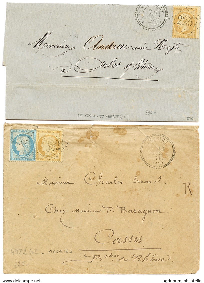 2 Lettres : 1868 N°21 GC 2257 (LE MAS THIBERT) Et 1871 CERES 15c+ 25c GC 4932 + T.24 MOURIES. TB. - Autres & Non Classés