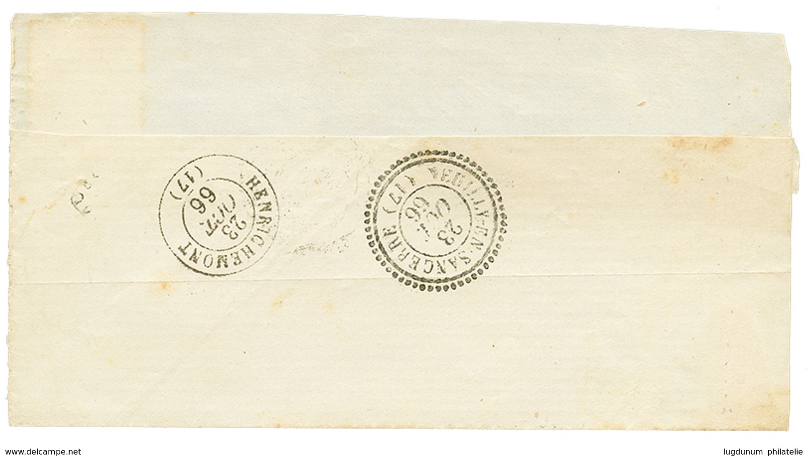 1866 10c(n°21) Obl. GC 4644 + T.22 NEUILLY-EN-SANCERRE Sur Lettre Incomplète. Superbe. - Autres & Non Classés