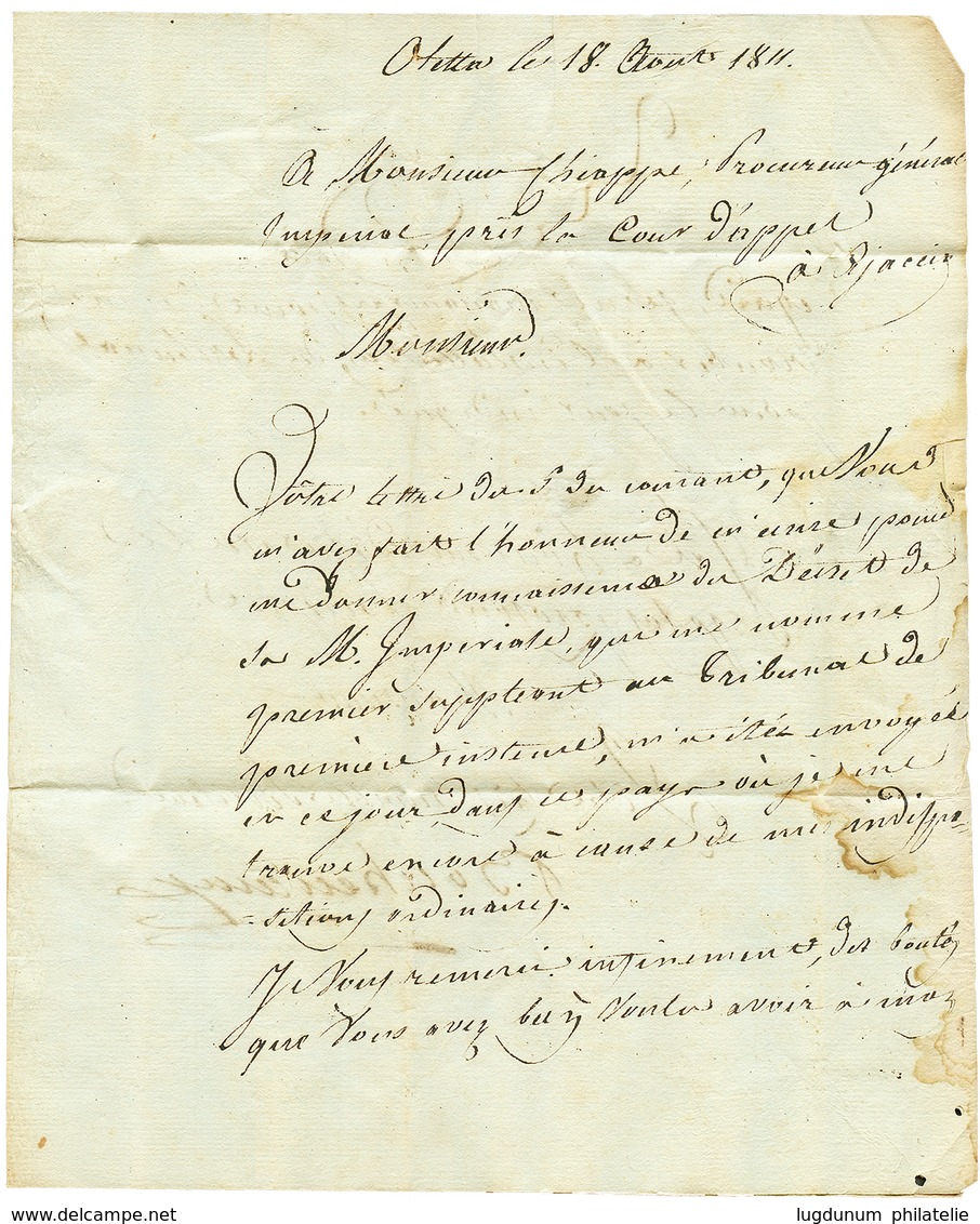 "OLETTA" : 1811 19 BASTIA Sur Lettre Avec Texte Daté "OLETTA" Pour AJACCIO Avec Cachet D' Arrivée De Type Spécial Encadr - Otros & Sin Clasificación