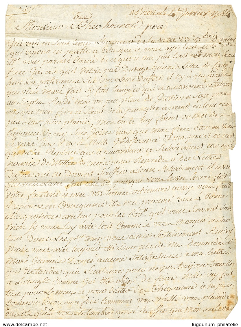 1764 PORT PAYE Orné De BREST En Rouge Sur Lettre Avec Texte. B/TB. - Otros & Sin Clasificación