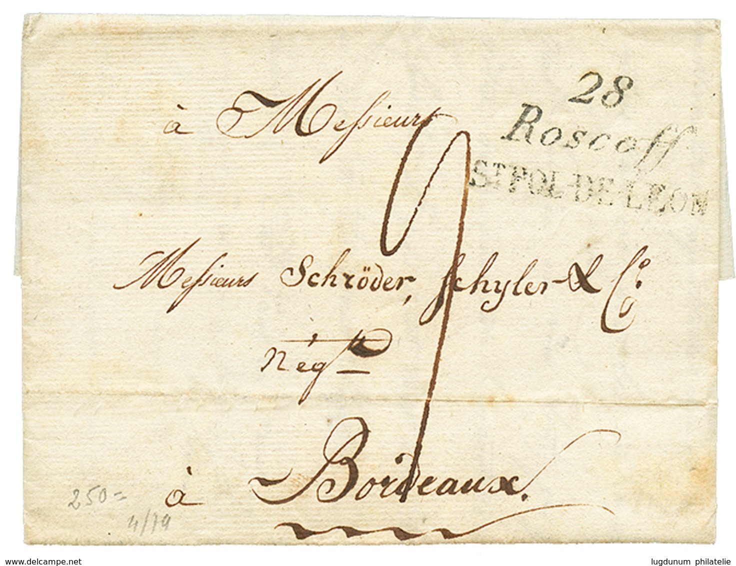 1820 Double Cursive 28 ROSCOFF/ ST POL DE LEON Sur Lettre Avec Texte. TTB. - Andere & Zonder Classificatie