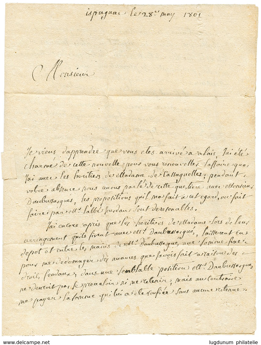 1801 46 FLORAC à Sec + "DEB. ALAIS" Avec Texte Daté "ISPAGUAI". TTB. - Otros & Sin Clasificación