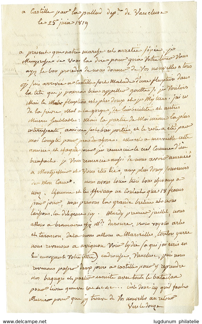 1819 Double Cursive 29 LA FOUX/ NISMES Avec Texte Daté "CASTILLE PAR LA PALLUD". Cote 420€. TB. - Autres & Non Classés