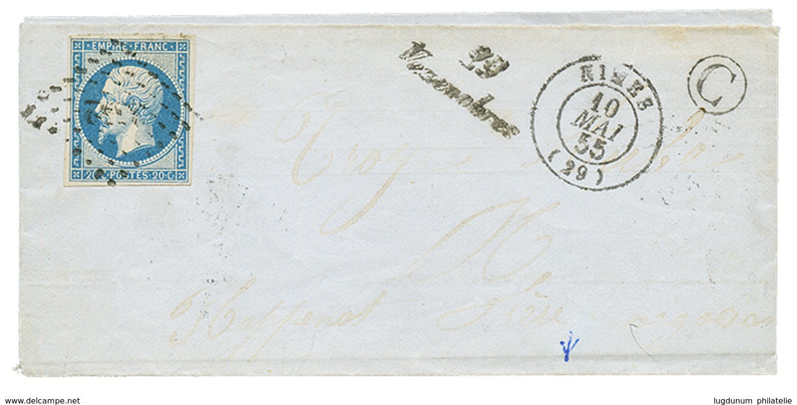 1855 20c(n°14) + Cursive 29 VEZENOBRES Sur Lettre. TB. - Andere & Zonder Classificatie