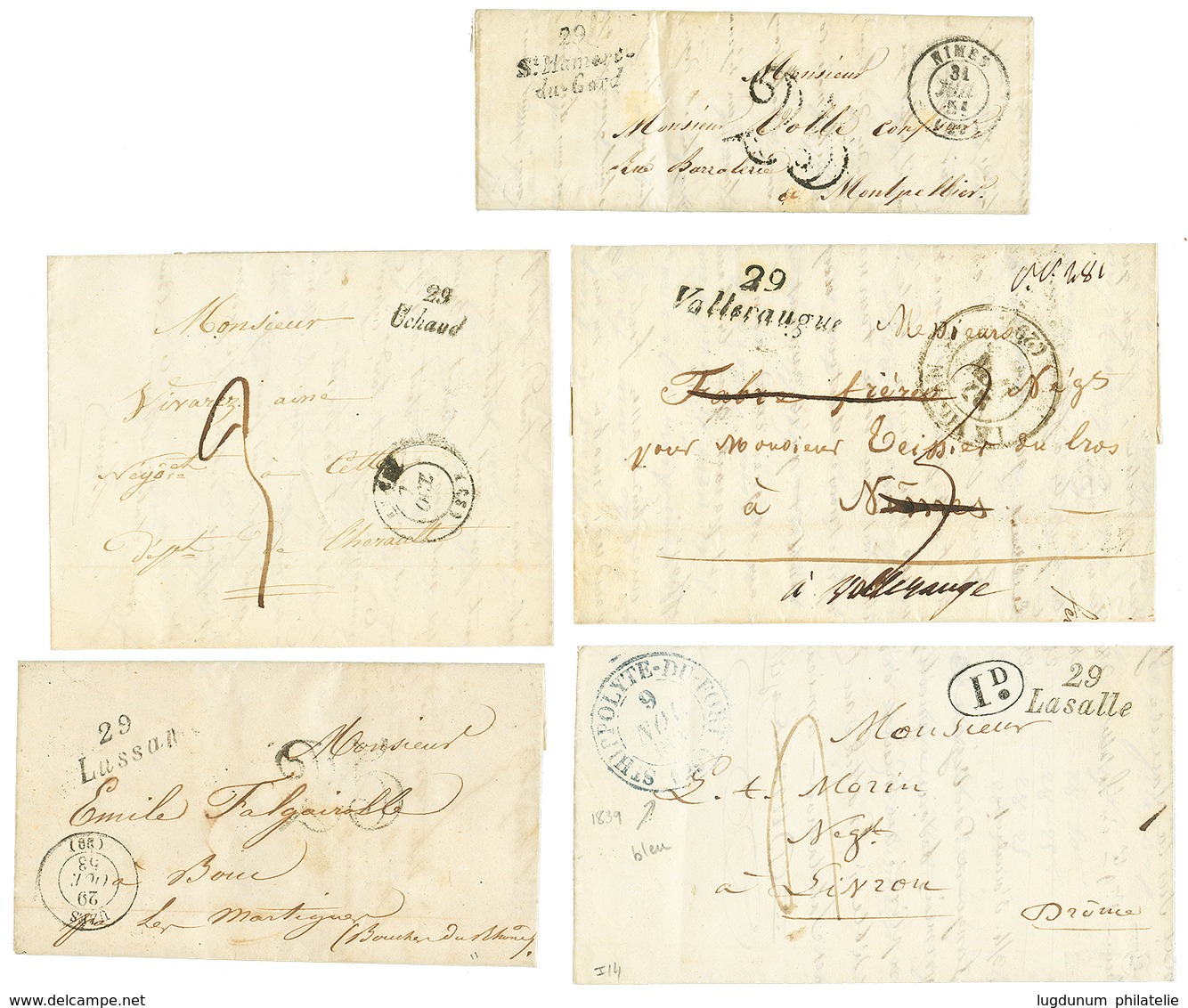 GARD - Lot De 5 Lettres Avec Cursives (LUSAN, LASALLE, UCHAUD, ST MAMERT DU GARD, VALLERAUGUE). TTB. - Andere & Zonder Classificatie