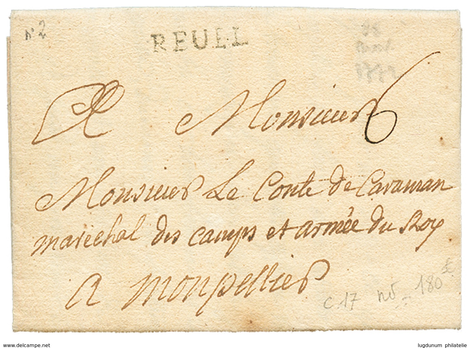 1772 REUVEL (Lenain N°2) Avec Texte Daté "ST FERRIOL". Cote 240€. Superbe. - Autres & Non Classés